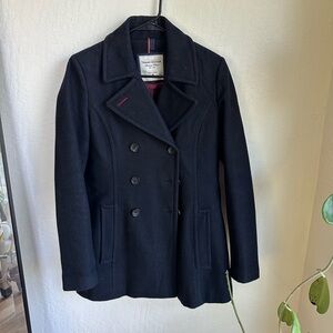 Tommy Hilfiger navy wool peacoat with burgundy lining, size XS